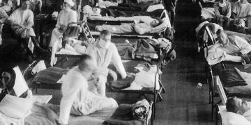 Patients being treated at an Army ward in Kansas during the Influenza Epidemic of 1918. The 1918 flu pandemic was an influenza pandemic. It was an unusually deadly and severe pandemic that spread across the world. Historical and epidemiological data are i